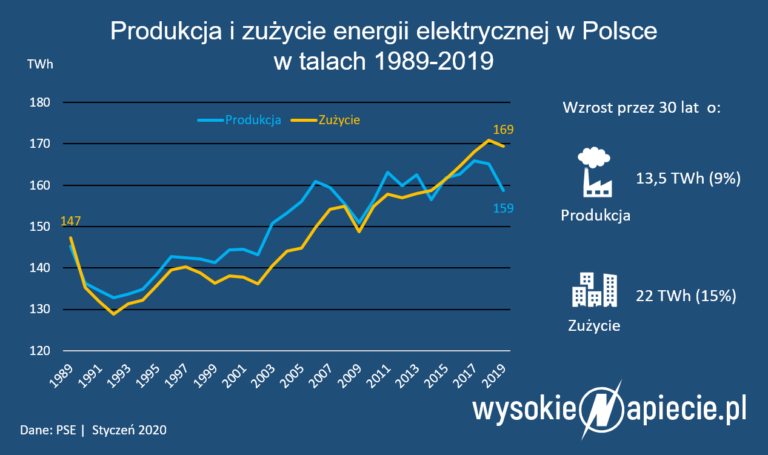 produkcja zuzycie pradu 2019 2020 rynek