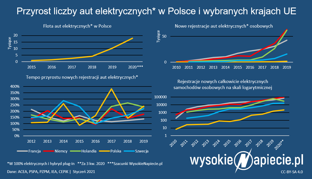 liczba samochodow elektrycznych polska 2020 n