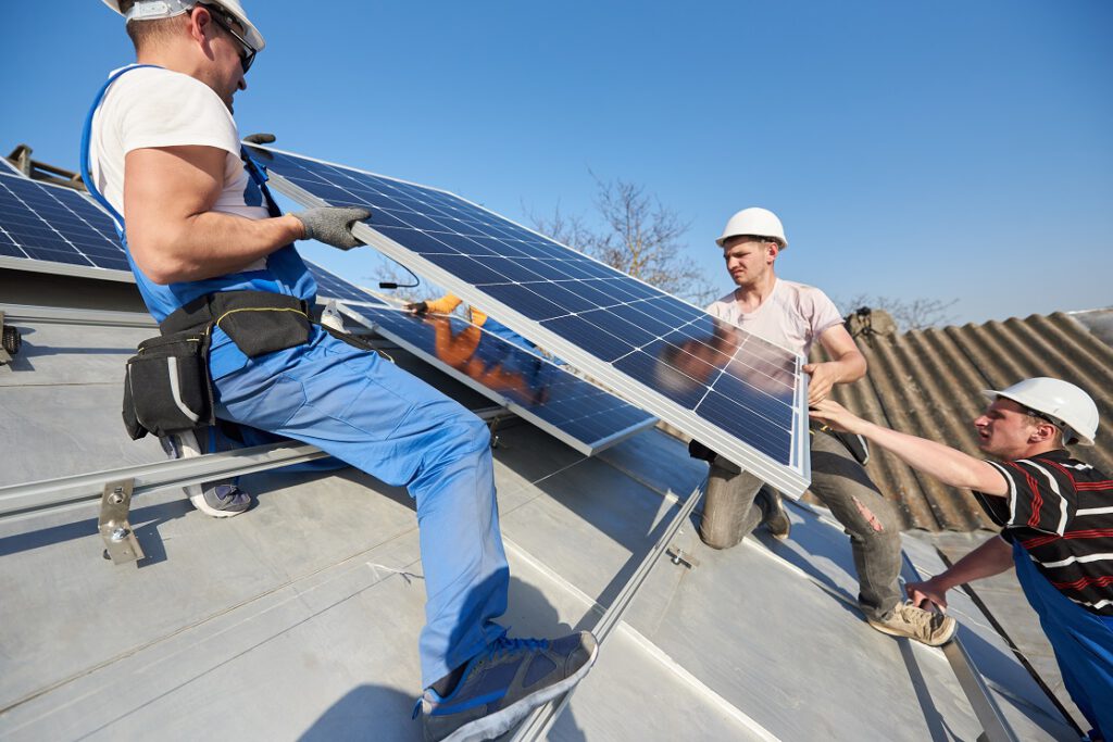 Installing solar photovoltaic panel system on roof of house
