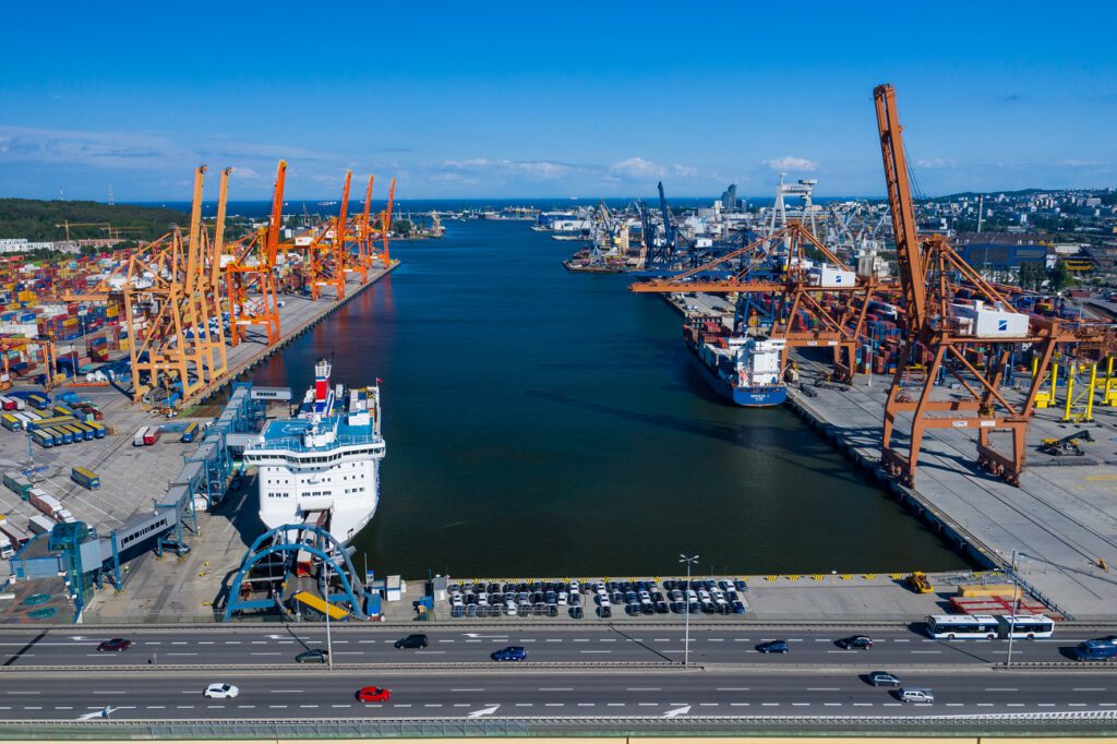 Gdynia Port Aerial View. Baltic Container Terminal in Gdynia Har