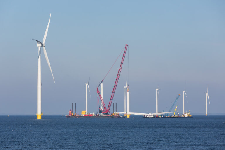 Construction site of offshore wind farm near the Dutch coast