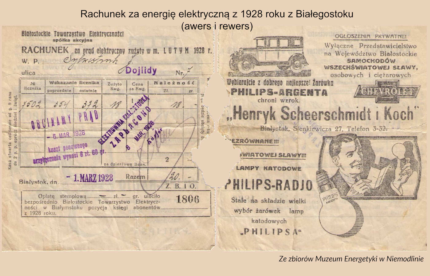 rachunek prad bialystok 1928 samochod