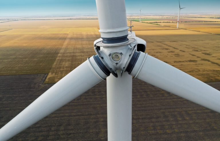 Modern wind turbine, closeup. Alternative energy source