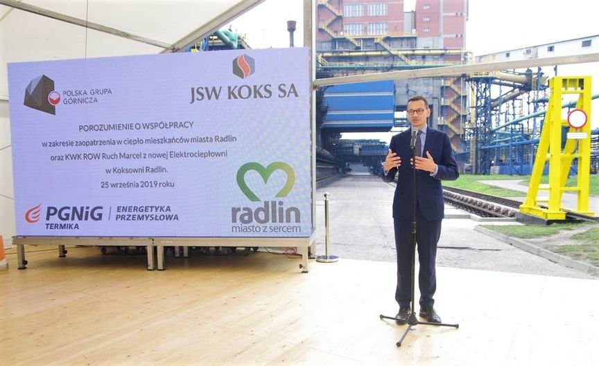 Porozumienie w sprawie zaopatrzenia w ciepło mieszkańców Radlina i KWK ROW Ruch Marcel; w obecności prezesa Rady Ministrów, Mateusza Morawieckiego Fot JSW Koks