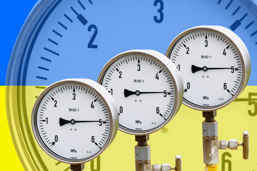 Wellhead Pressure Gauge on flag Ukraine