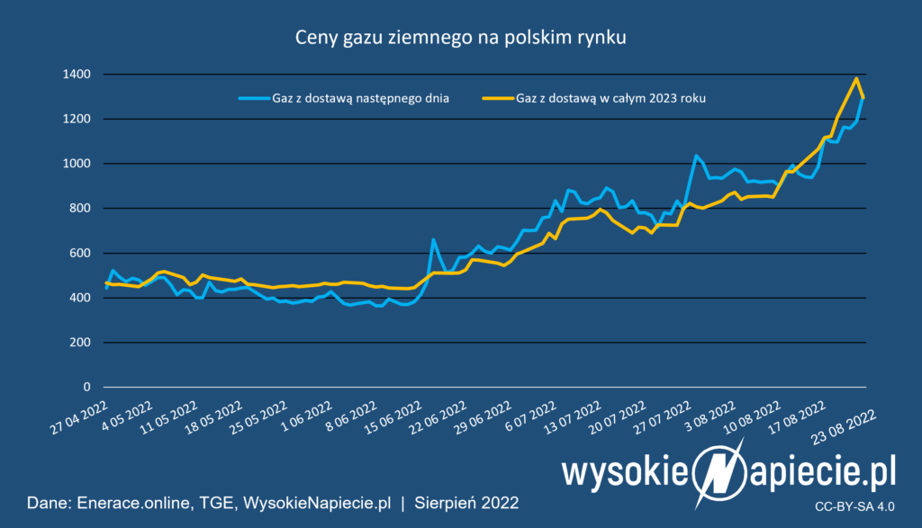 ceny gazu ziemnego 08 2022