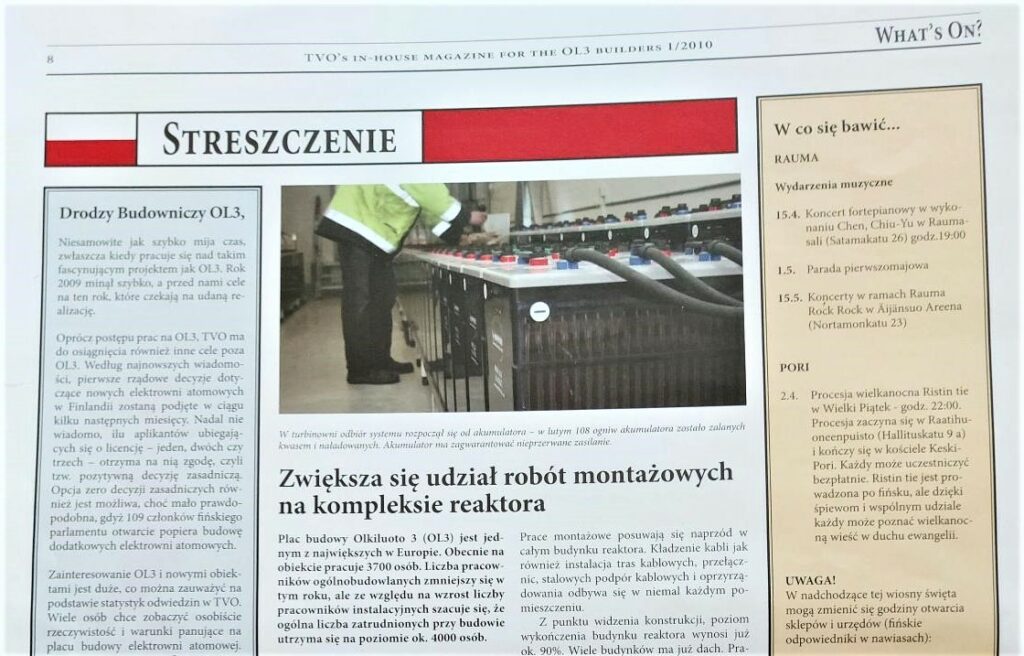 Olkiluoto 3 gazeta dla polskich pracownikow