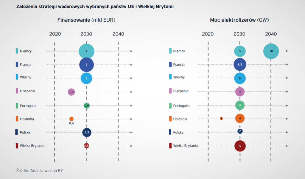 Moc elektrolizerów i wartość inwestycji wodór fot EY Polska