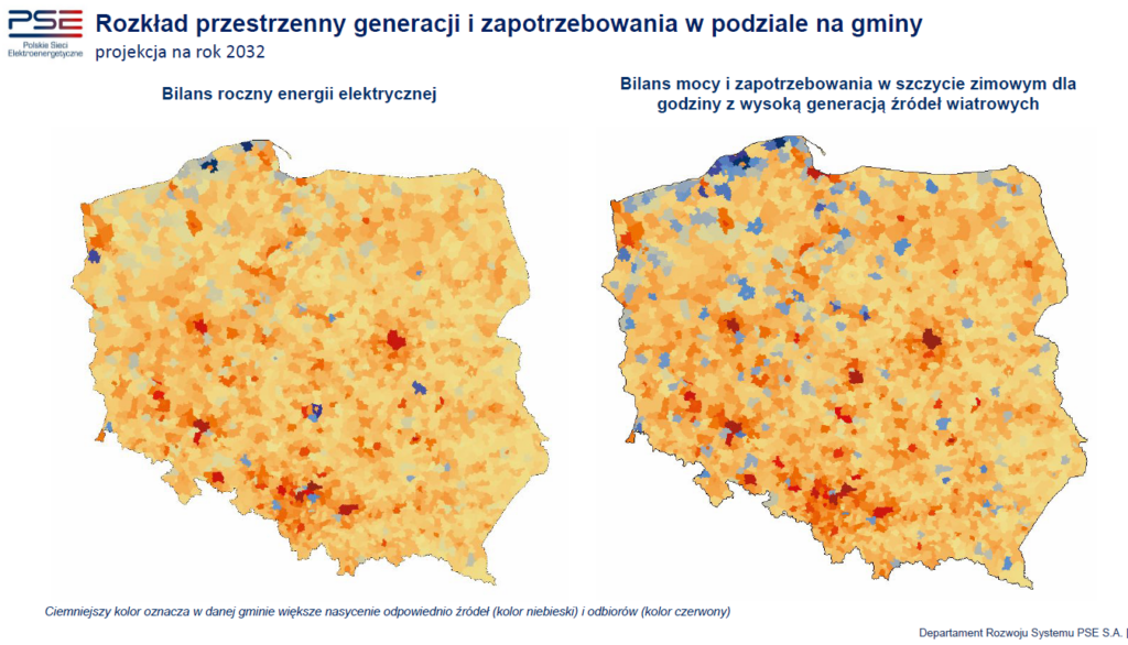 PSE rozkład mocy w szczycie OZE mapa fot PSE