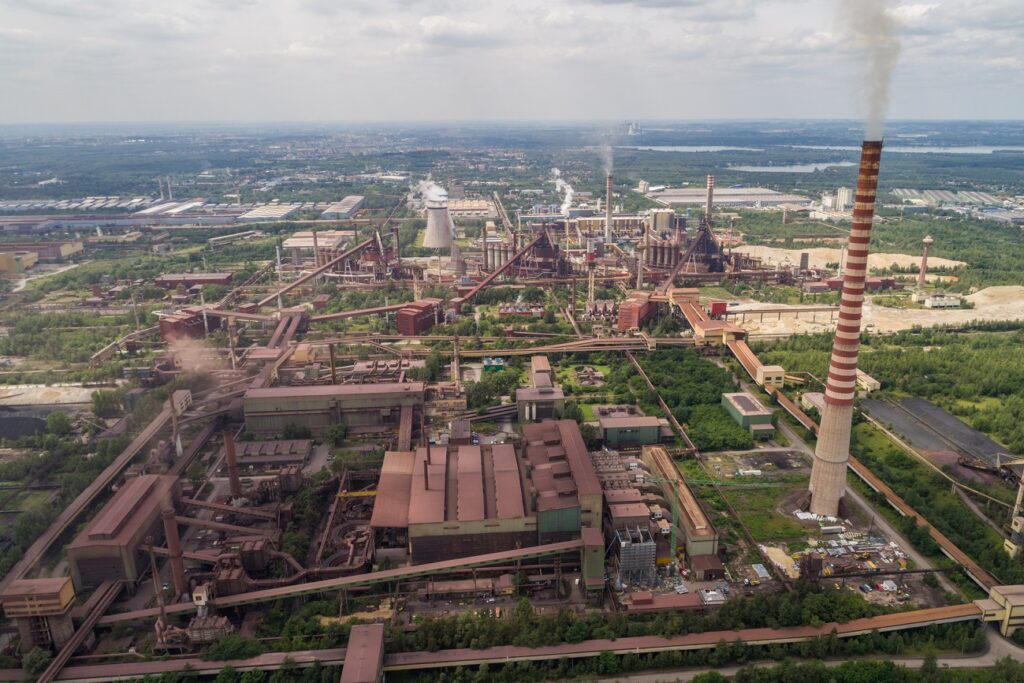 Industrial steel factory, iron works. Metallurgical plant. steel
