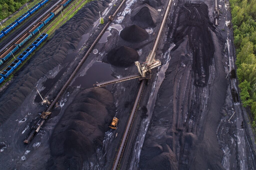 Aerial drone view on coal mine
