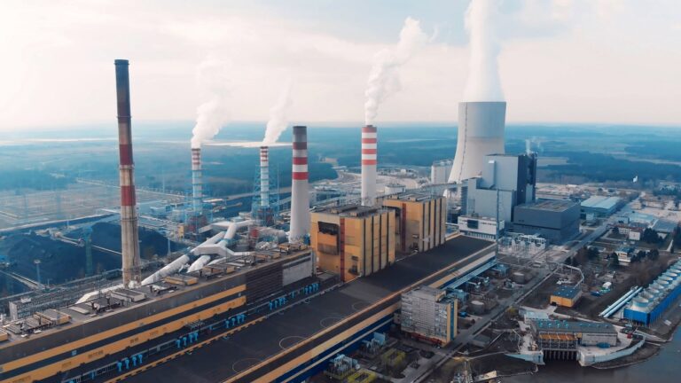 Air Pollution Concept. Power Plant With Smoke From Chimneys. Drone Aerial Kozienice power plant – Swierze Gorne