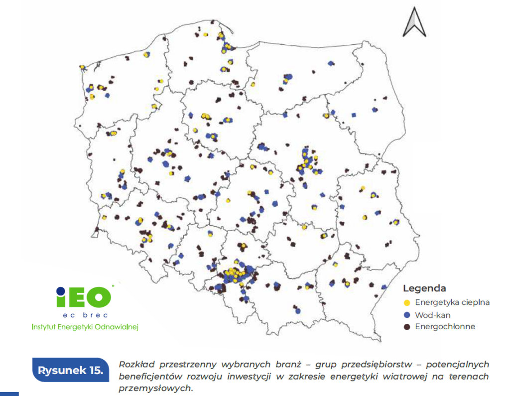 Tereny przemysłowe z korzystnym położeniem dla energetyki wiatrowej fot IEO