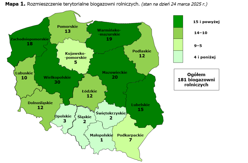 Rozmieszczenie biogazowni rolniczych  Fot  KOWR