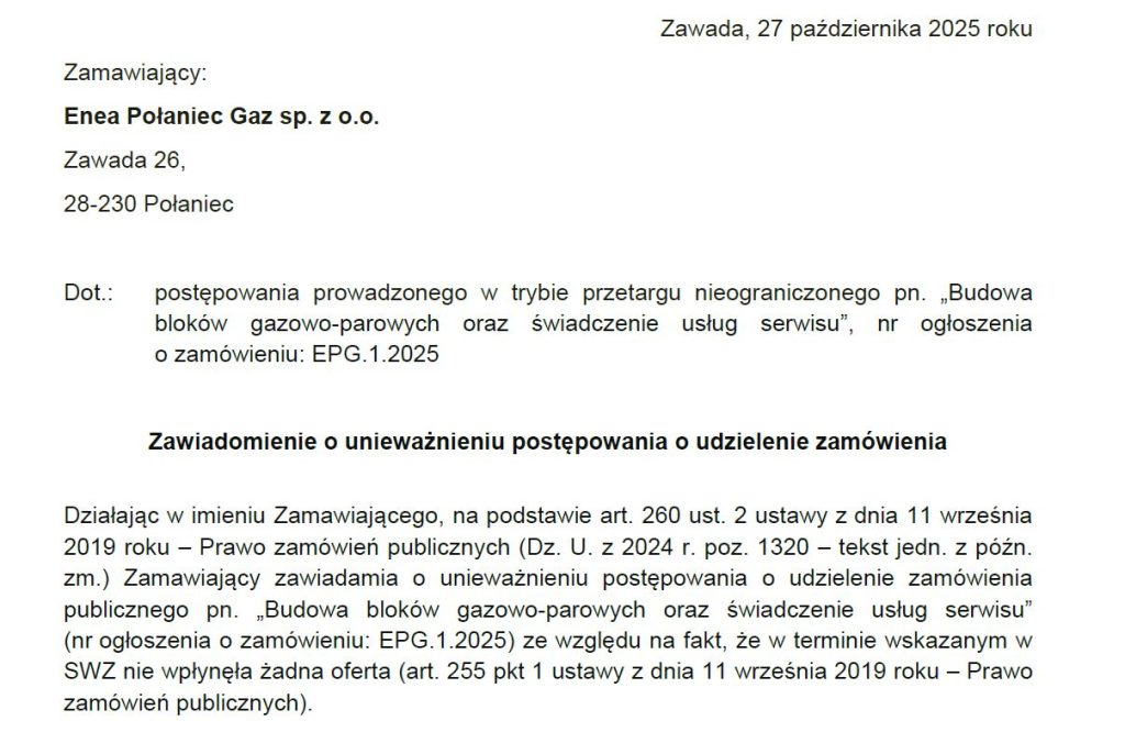 Połaniec unieważnienie przetargu