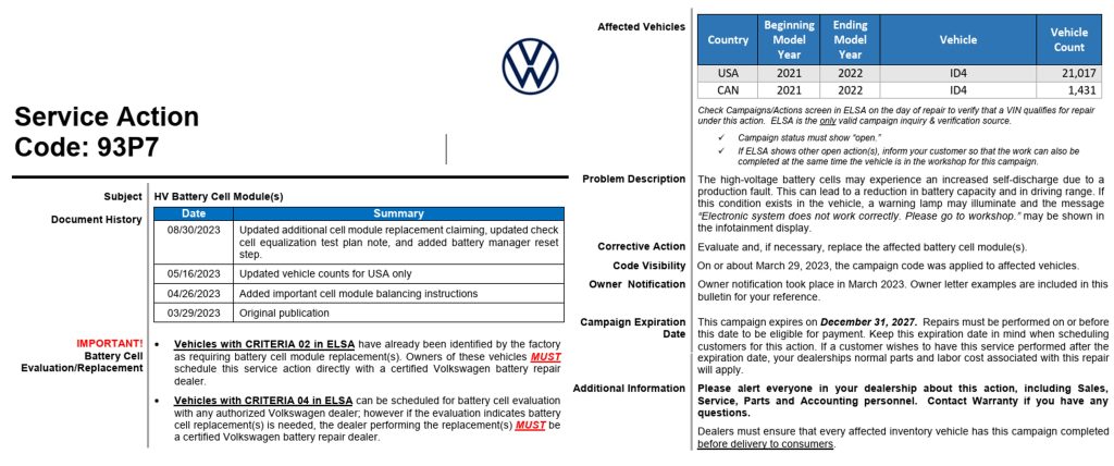 vw recall baterie przywolanie ev