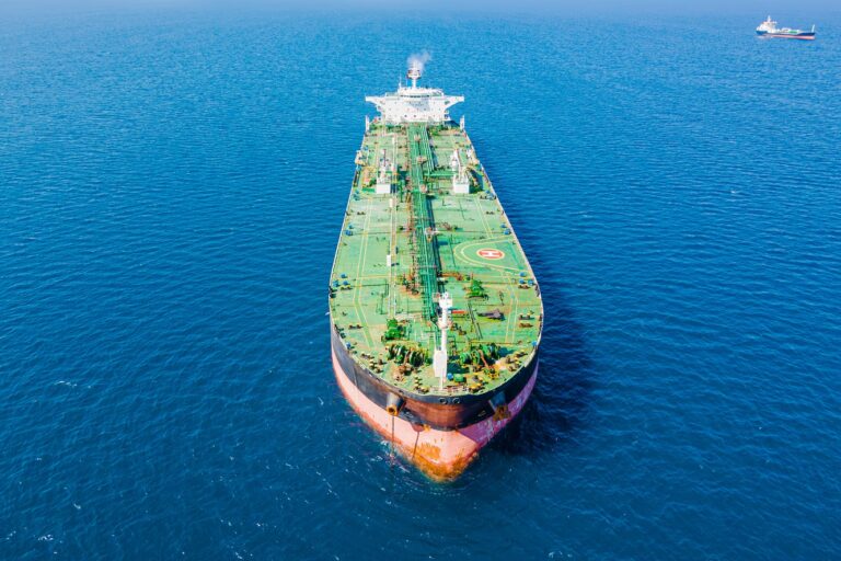 Crude oil tanker waiting for uploading near a sea port at the anchorage